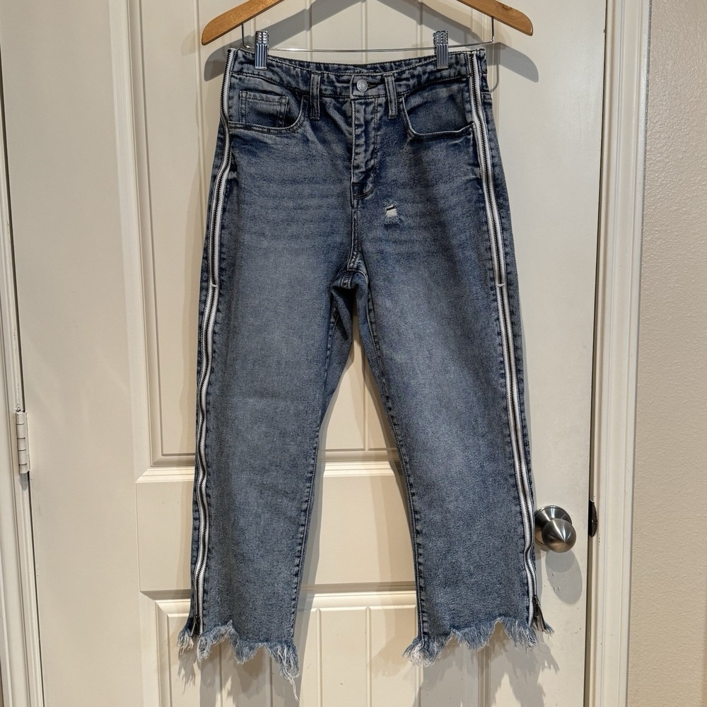 Wild Fable Jeans Distressed High Rise Side ZIP Raw Hem Denim 5 Pockets Womens 4